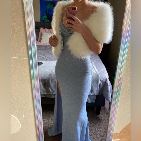 Blue Windsor dress with white fur - Picture 4 of 4